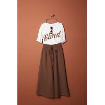 Müslin Kumaş Bol Pantolon-Kahve