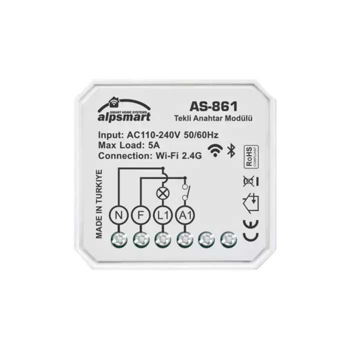 Akıllı WİFİ Duvar Anahtarı Modülü - Tekli - Tekli Analog Duvar Anahtarlarına Uyumludur - Farklı Senaryo ve Otomasyon Modlar