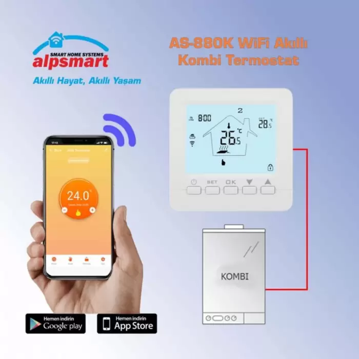 Akıllı Wİ-Fİ Kombi Termostatı - Kablolu - Dijital