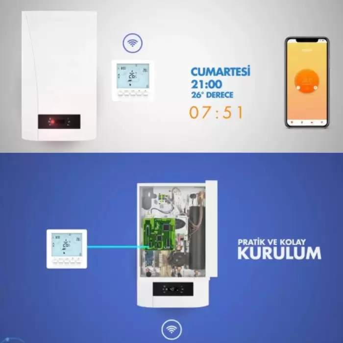 Akıllı Wİ-Fİ Kombi Termostatı - Kablolu - Dijital