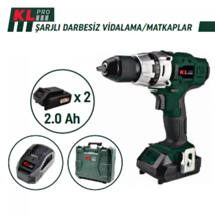 KLPRO 18Volt/2.0Ah Li-ion Çift Akülü Kömürsüz Profesyonel Vidalama