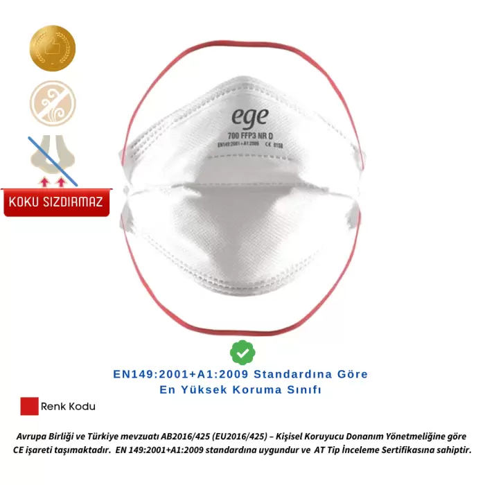 EGE FFP3 Ventilsiz (Koku Sızdırmaz) Solunum Koruyucu Maske - 40lı Kutularda Tekli Paketlerde 1 Kutu