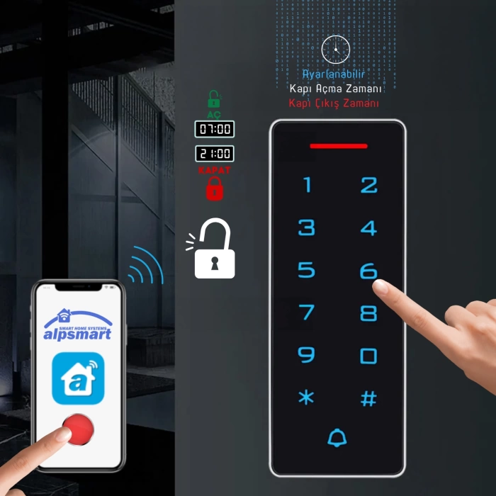 Akıllı Wi-Fi Kapı Geçiş Anahtarı - Bluetooth ve Wi-Fi - 2000 Kullanıcı Kapasitesi - Tag -Kart, PIN, Kart + PIN’i Destekler - Tak Çalıştır Wi-Fi