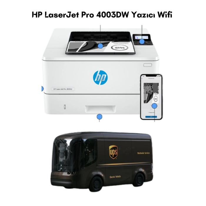 HP LaserJet Pro 4003DW Yazıcı - Ethernet - USB - Wireless Siyah / Beyaz
