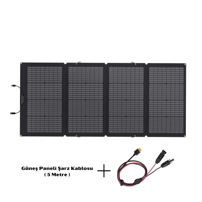 Taşınabilir Güneş Paneli 220W + Şarj Kablosu 5 Metre