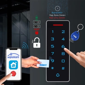 Akıllı Wi-Fi Kapı Geçiş Anahtarı - Bluetooth ve Wi-Fi - 2000 Kullanıcı Kapasitesi - Tag -Kart, PIN, Kart + PIN’i Destekler - Tak Çalıştır Wi-Fi