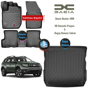 Dacia Duster 4WD 3D Havuzlu Paspas ve Bagaj Havuzu Takım - Araca Özel Tasarım 2023 ve Sonrası