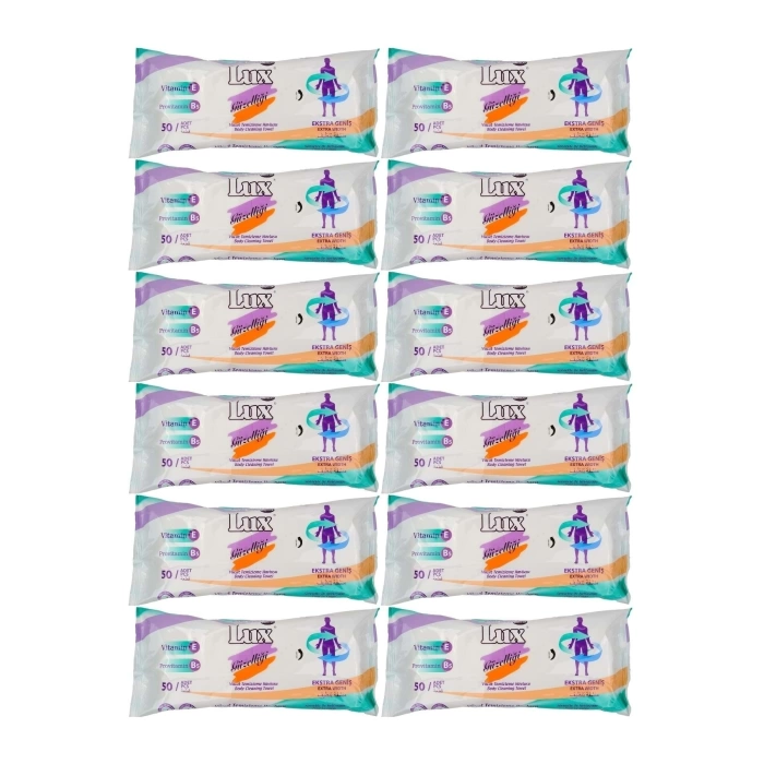 Lüx Hasta Vücut Temizleme Islak Mendil Havlu 50 Yaprak Xl (12 Li Set)