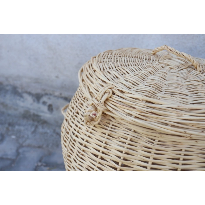 Hasır Çamaşır Sepeti Kulplu Büyük Yuvarlak