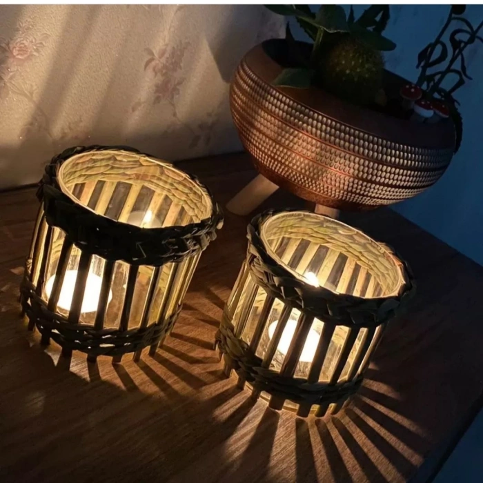 Hasır 2 Adet Dekoratif Mumluk