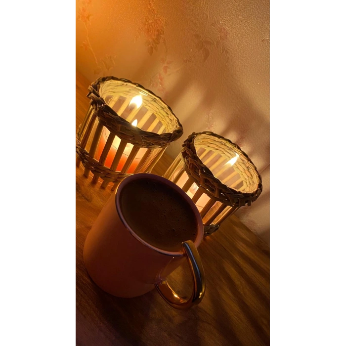 Hasır 2 Adet Dekoratif Mumluk