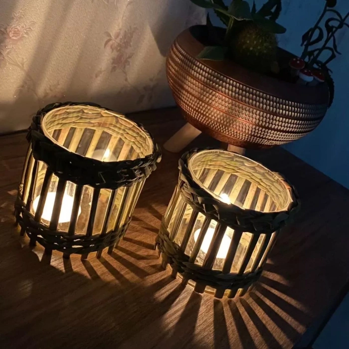 Hasır 2 Adet Dekoratif Mumluk