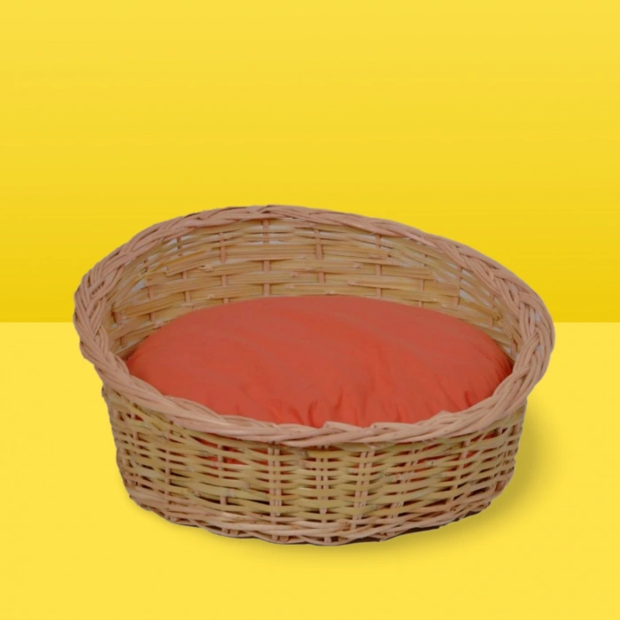 Hasır Kedi Köpek Yatağı Turuncu Renkli Minderli El Yapımı