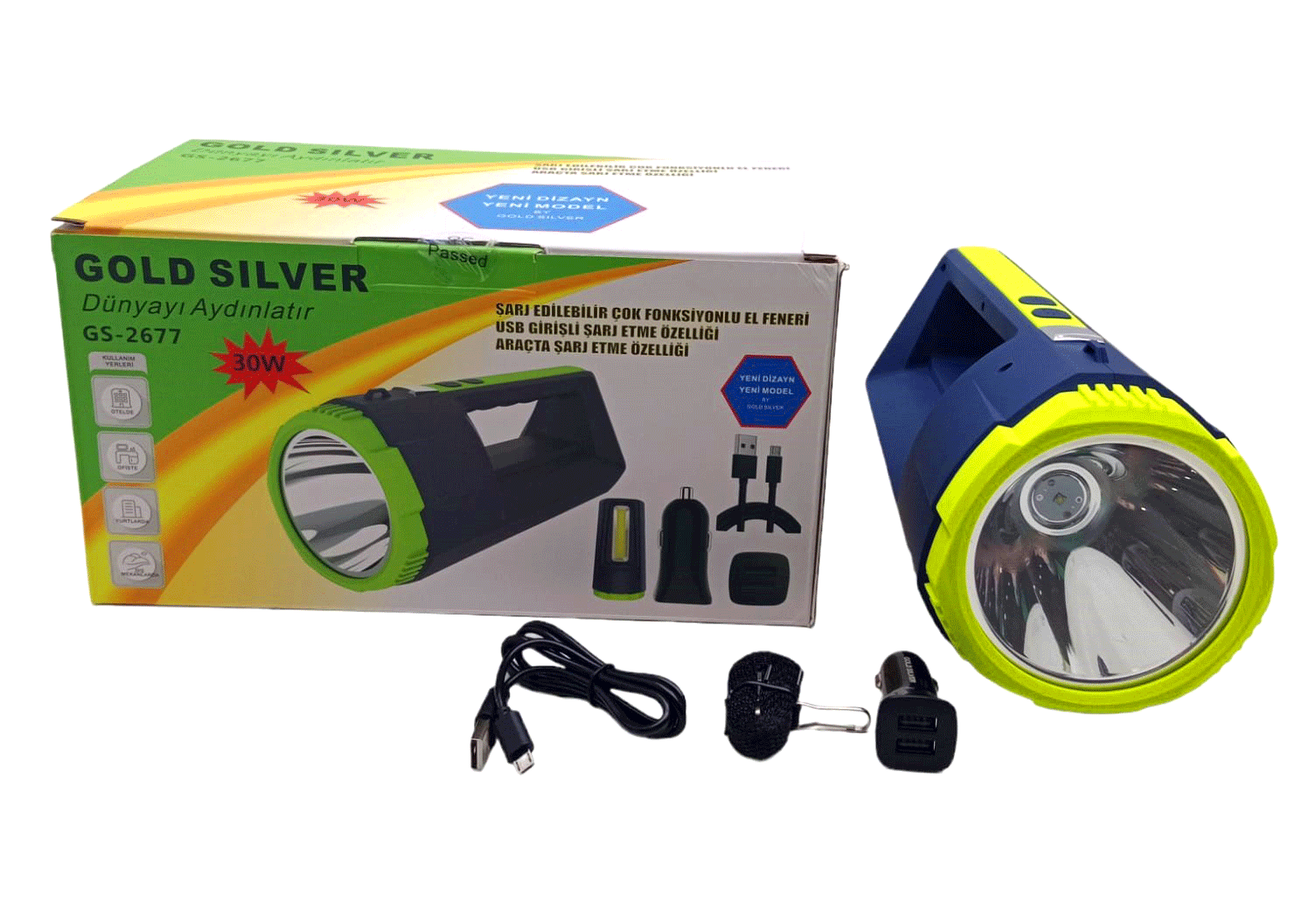 2İN1 30W - 10W COB LED USB - OTO ŞARJLI EL FENERİ PROJEKTÖR (5263)
