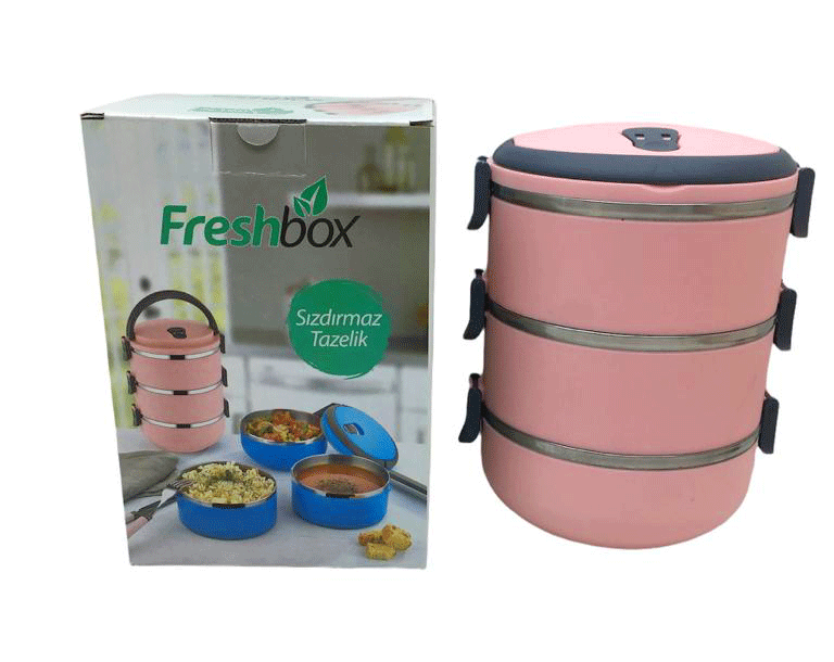 AÇIK PEMBE 3LÜ SEFER TASI SAKLAMA KABI 1.8LT (5263)
