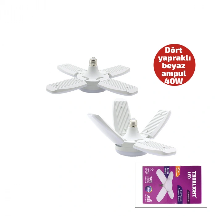 1+4 KOLLU - YAPRAKLI PERVANE MODELİ PAPATYA BEYAZ LED LAMBA AMPUL 40W - E27 P-6040B (5263)
