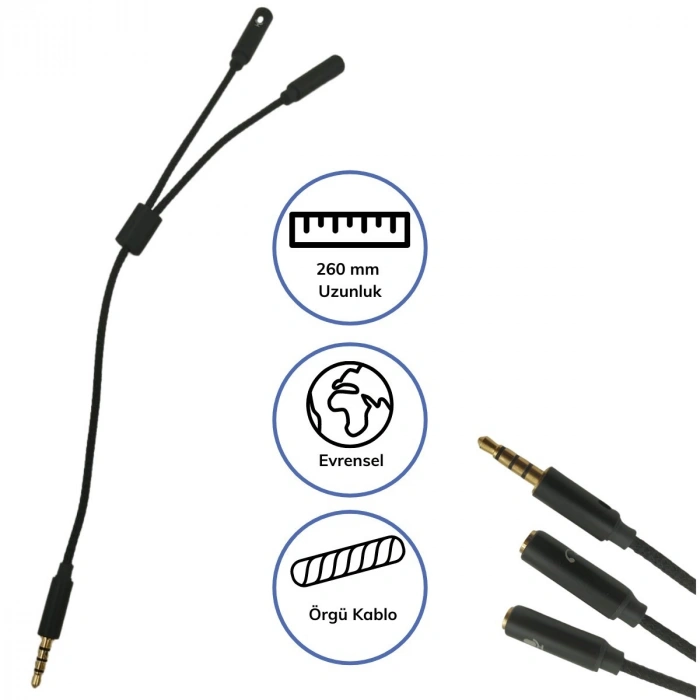 1 Erkek 2 Dişi 3.5 mm Kulaklık ve Mikrofon Ayırıcı Çoklayıcı Aux Kablo (5263)