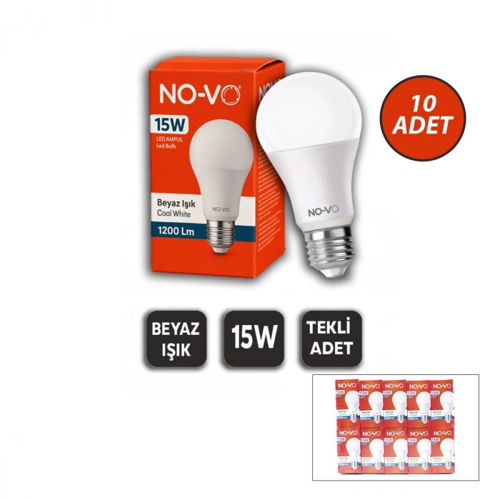 10 ADET 15W BEYAZ LED AMPUL 1200LM 6500K 15.000 SAAT ÖMÜR (5263)