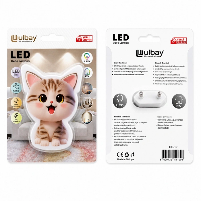 10 ADET KEDİ LEDLİ GECE LAMBASI GC-19 (5263)