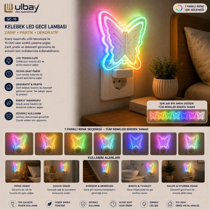 10 ADET KELEBEK LED GECE LAMBASI GC-15 (5263)