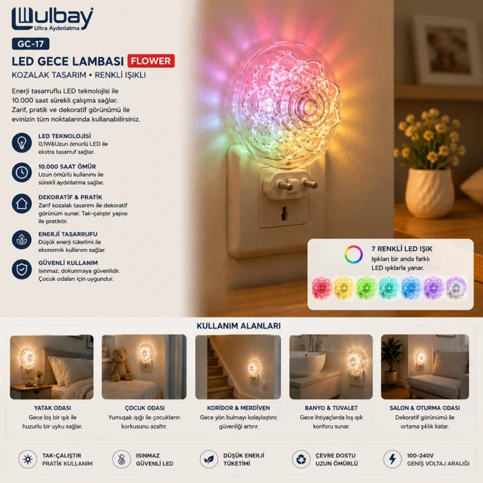 10 ADET KOZALAK LED GECE LAMBASI GC-17 (5263)