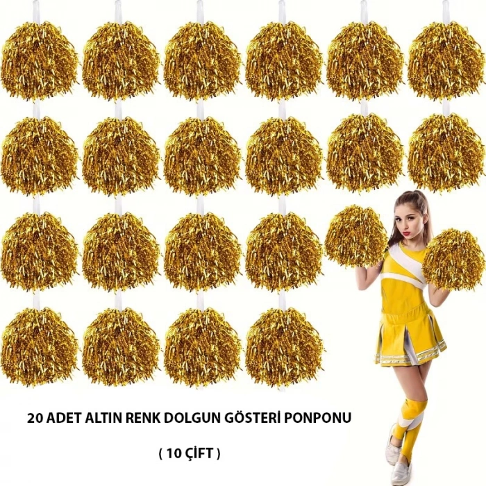 10 Çift ( 20 Adet ) Altın Renk 23 Nisan 19 Mayıs 29 Ekim Okul Gösteri Ponponları (5263)