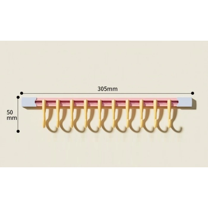 10 Kancalı Raylı Mutfak ve Banyo Düzenleyici Askı 30 cm (5263)