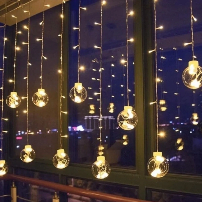10 Sarkıtlı Kumandalı Dekoratif Top İçi Mini Toplu LED Günışığı Rengi Dekoratif Aydınlatma (5263)
