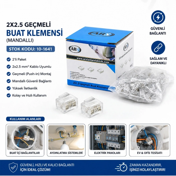 100 ADET 2Lİ 2X2.5 KABLO GEÇMELİ MANDALLI BUAT KLEMENSİ (5263)