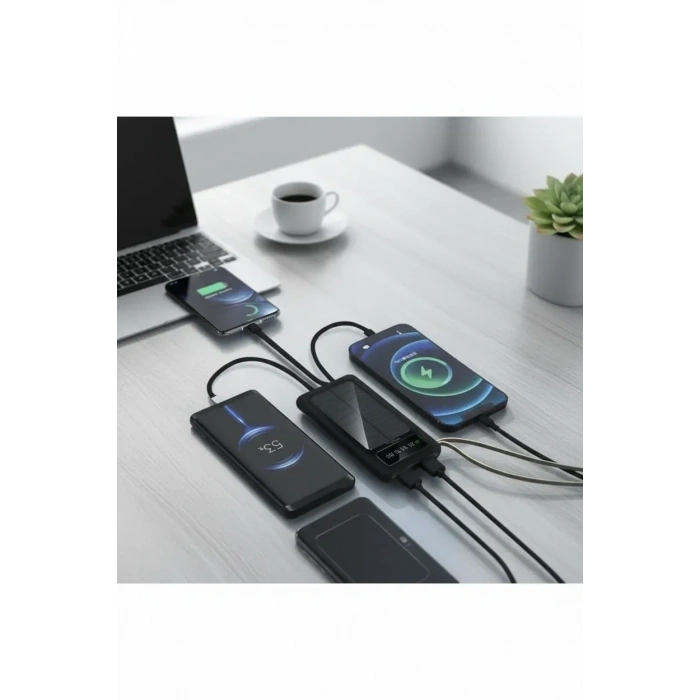 10000mah Güneş Enerjili Taşınabilir Şarj Cihazı - Çift Led Fenerli, Lcd , 2 Usb-c Powerbank