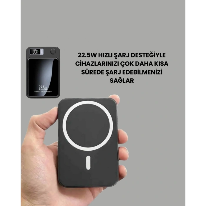 10000mah Kapasiteli Manyetik Usb-c Ve Kablosuz Powerbank W09