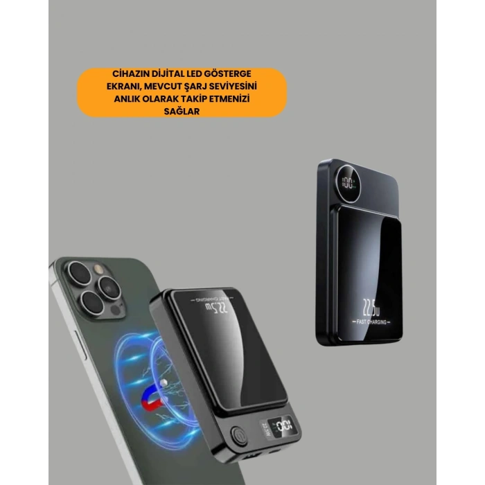 10000mah Kapasiteli Manyetik Usb-c Ve Kablosuz Powerbank W09