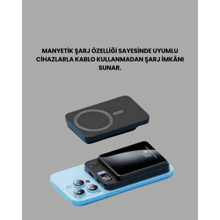 10000mah Kapasiteli Manyetik Usb-c Ve Kablosuz Powerbank W09