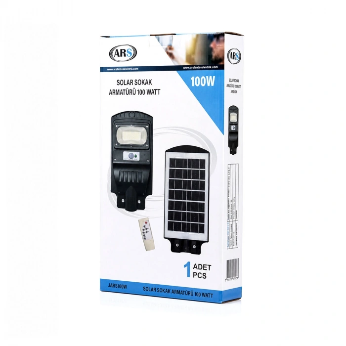 100W - 6500K SOLAR - GÜNEŞ ENERJİLİ SOKAK LAMBASI - ARMATÜR SENSÖRLÜ BAHÇE-BALKON-SOKAK ARS-348964 (5263)