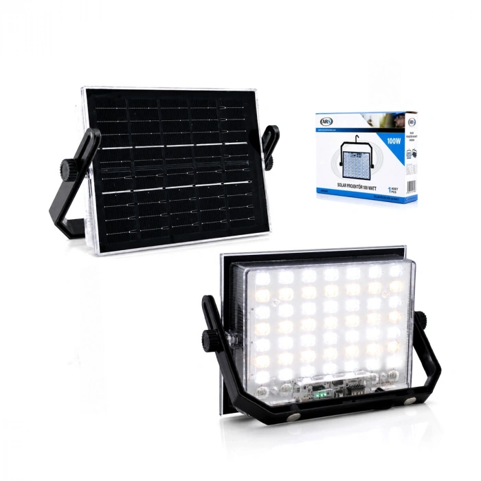 100W GÜNEŞ ENERJİLİ LED IŞIK SOLAR PROJEKTÖR - FENER KAMP - DIŞ MEKAN 3 FARKLI LED IŞIK 348960 LMB (5263)