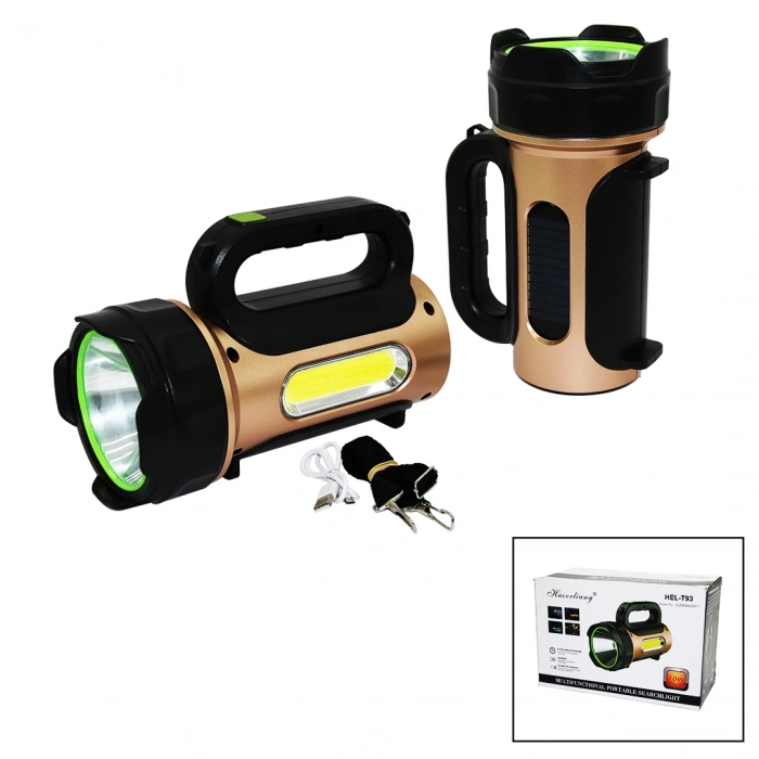 10W - SOLAR - USB ŞARJLI 2IN1 EL FENERİ RENKLİ FONKSİYONEL SMD LED (5263)