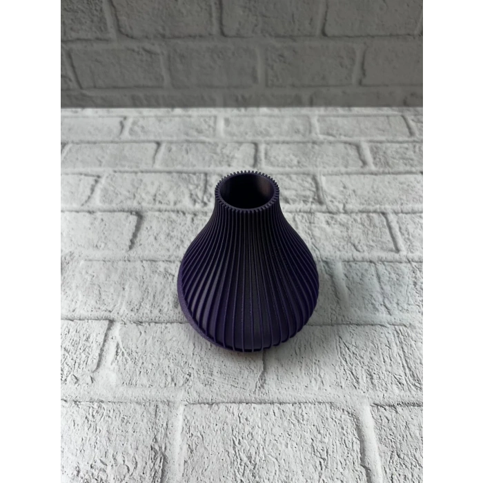 11 Cm Mor Minimal Çizgili Vazo Masa Üstü Şık Dekor Objesi