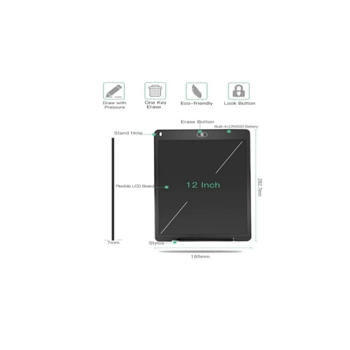 12 Inc Renkli Lcd Grafik Dijital Kalemli Çizim Tableti Yazı Tahta Not Yazma Eğitim Tableti Kırmızı