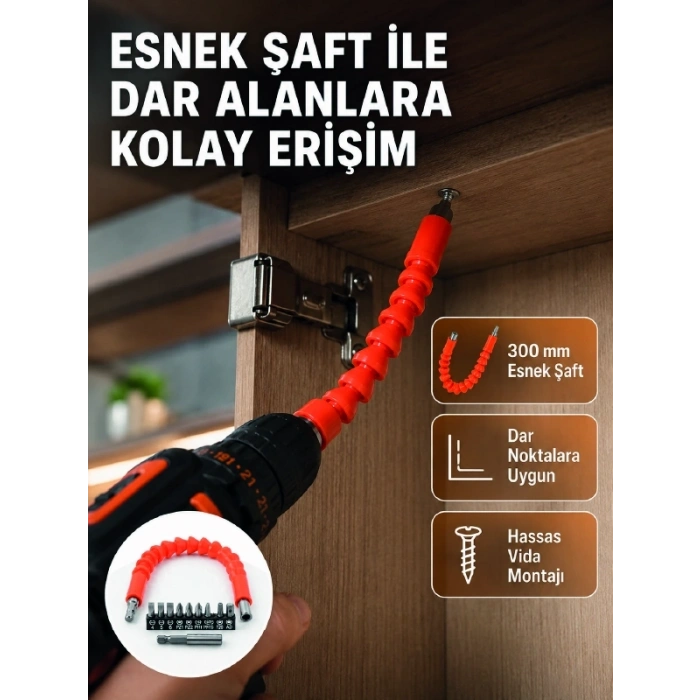 12 Parça Esnek Bits Uç Seti 300 Mm Esnek Şaftlı Tornavida Uç Seti