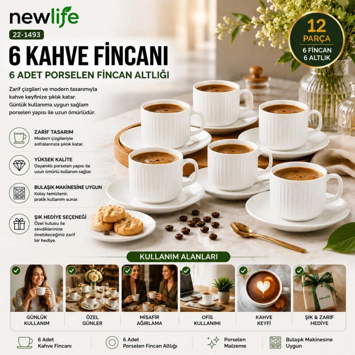 12 PARÇA  PORSELEN KAHVE FİNCANI (5263)