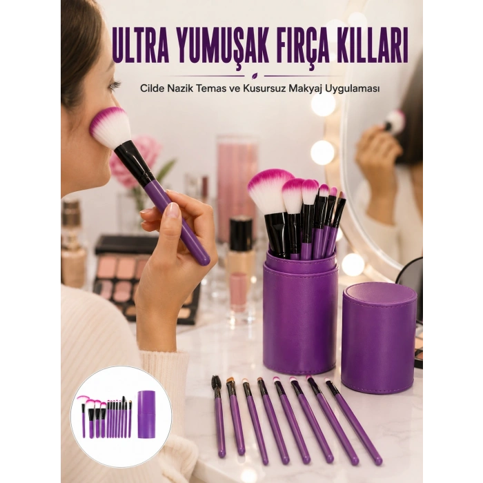 12 Parça Profesyonel Makyaj Fırça Seti