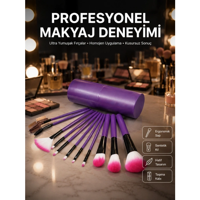 12 Parça Profesyonel Makyaj Fırçası Far Fırçası Allık Fırçası Yumuşak Kıllı