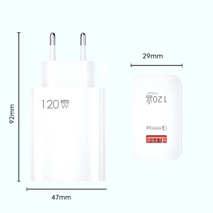 120W USB Hızlı Type C Uçlu Kablolu Şarj Aleti (5263)