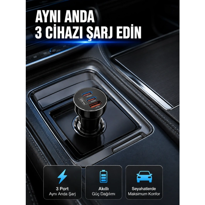 12v 24v Uyumlu 60w Araç İçi Şarj Adaptörü Çoklu Hızlı Şarj Cihazı