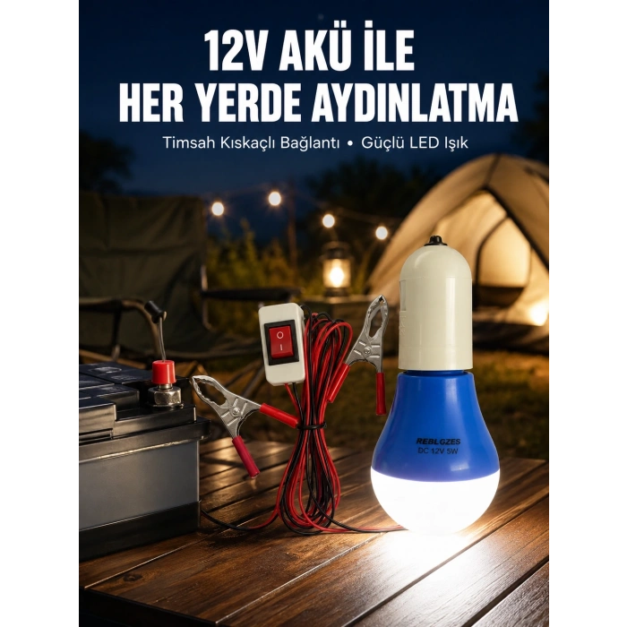 12v Led Ampul Timsah Kıskaçlı Taşınabilir Aydınlatma