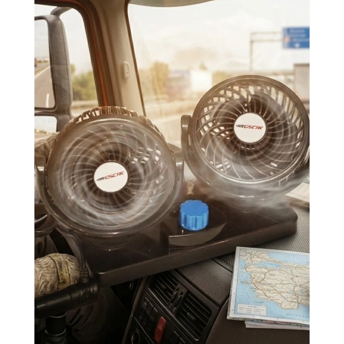 12v Oto Fan Çakmaklık Girişli Ayarlanabilir Başlıklı Araç Vantilatörü