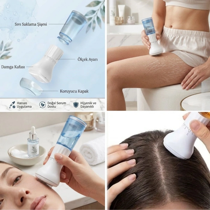 140 İğneli Serum Hazneli Dermaroller – 0-3 mm Ayarlı Dermaroller Mikro İğneli Saç, Cilt ve Vücut Bakım Aparatı (5263)