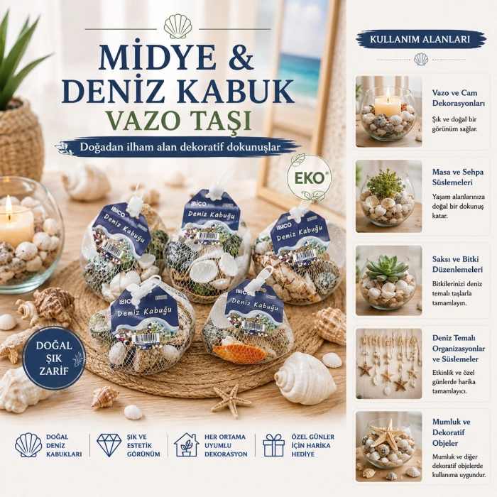 15 ADET FİLELİ RENKLİ MİX EKO MİDYE - DENİZ KABUK VAZO TAŞI (5263)