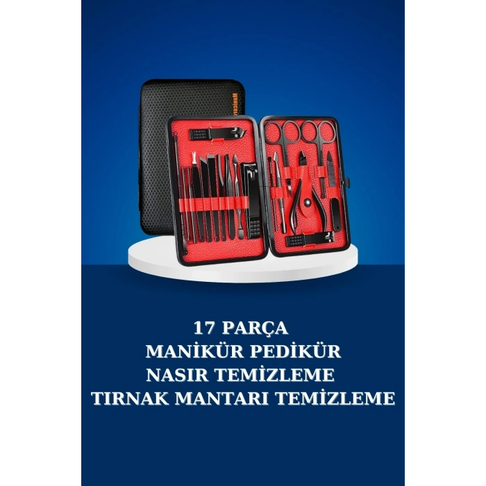 17 Parça Manikür Seti Taşınabilir Özel Çantalı El Ve Ayak Bakımı Tırnak Batığı Temizleme