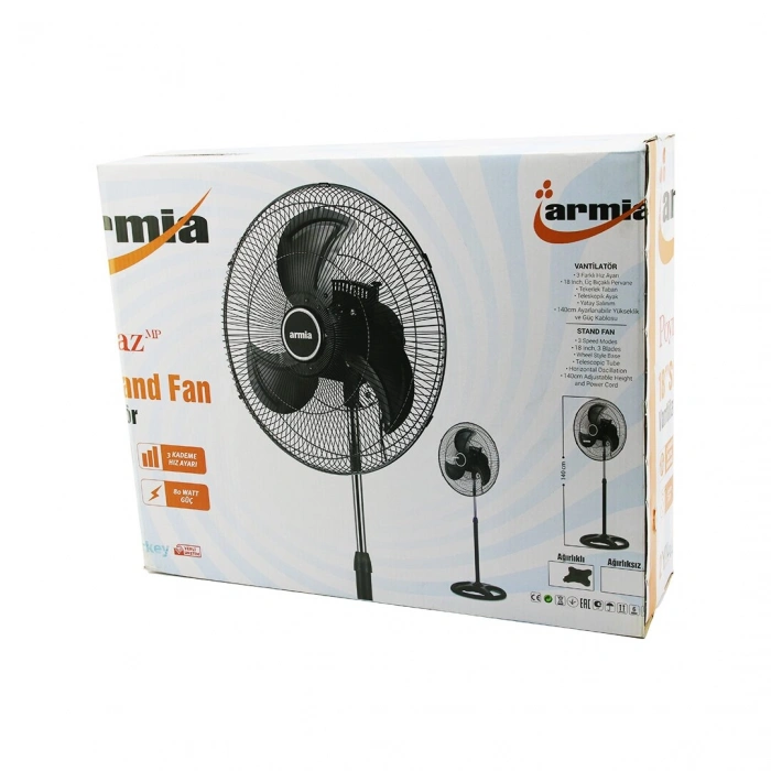 18 İNÇ SANAYİ VANTİLATÖR  3 METAL KANAT: ÇAP:56CM - Y: 140CM - 3 KADEME HIZ   80W (5263)